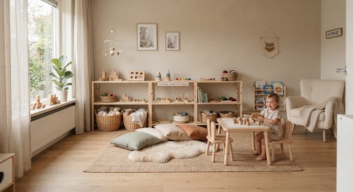 Sfeerbeeld van een lichte kinderopvangruimte